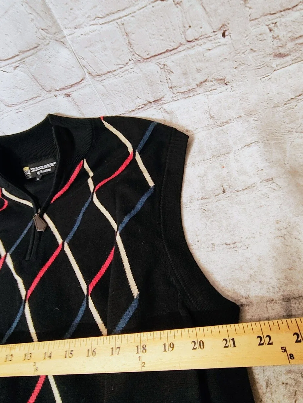 St Andrews Golf Vintage Scotland Sweater Vest  Large Diamond Pattern Navy Pink